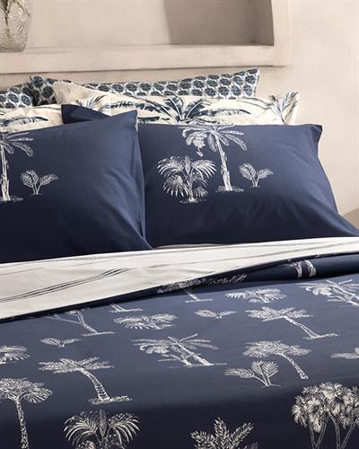Wild Palms Комплект Спално Бель Единичен Размер, Памучен, Тъмно Синьо, 160 X 220 Cm