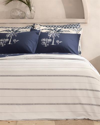 Wild Palms Комплект Спално Бель Единичен Размер, Памучен, Тъмно Синьо, 160 X 220 Cm