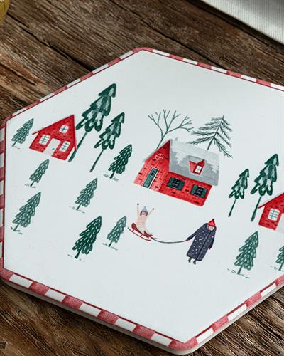 Winter Landscape Подложка За Топло Сервиране Керамика 16 см Червен