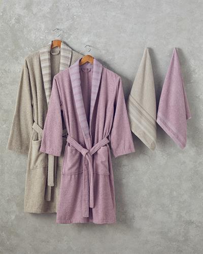 Wolin Комплект Халат За Баня С борд Памучен полиестер S-M и L-XL Розов - Антрацит