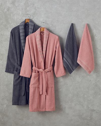 Wolin Комплект Халат За Баня С борд Памучен полиестер S-M и L-XL Лилав - Каменно сиво