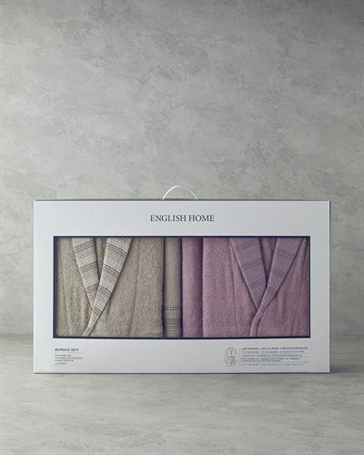 Wolin Комплект Халат За Баня С борд Памучен полиестер S-M и L-XL Розов - Антрацит