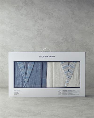 Wolin Комплект Халат За Баня С борд Памучен полиестер S-M и L-XL Бял - Син