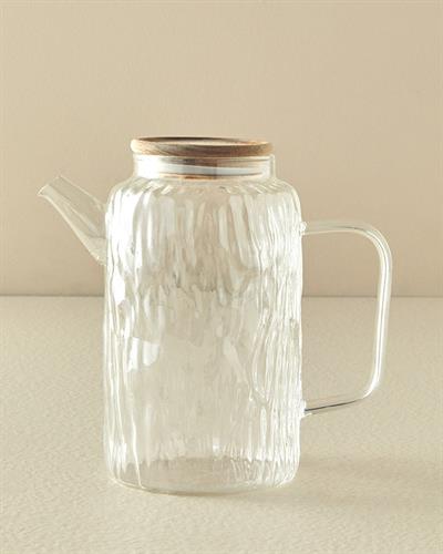 Wooden Borosilicate Ahşap Kapaklı Water Bottle 1500 ml Transparent