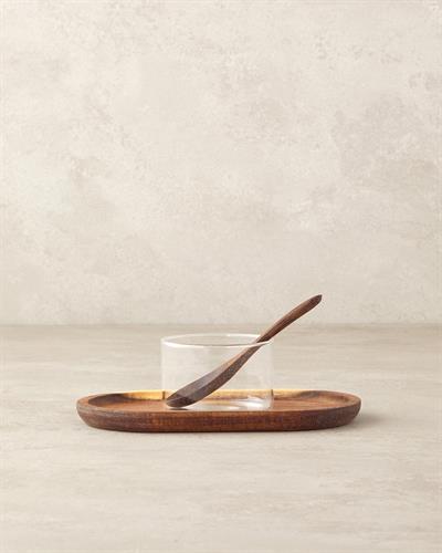 Wooden Glass with wooden stand and spoon Presenter 20 cm Brown