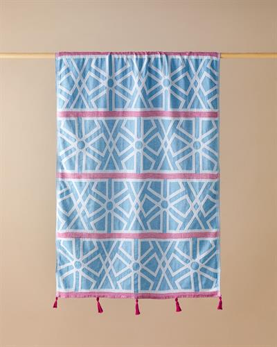 Zigzag Пещемал С пискюли Памучен 90x150 cm Син - Цикламен