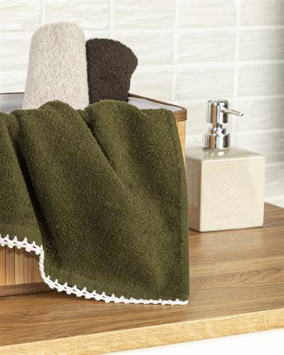 Zigzag Mono Кърпа За Ръце С крошет Памучен 30x40 см Зелен - Екрю