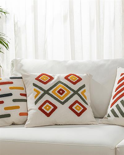 Zoe Punch Embroidered Cover Throw Pillows 45x45 cm Natural