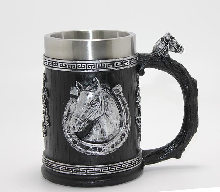 3D Kabartmalı At Büstü Paslanmaz Çelik Kupa Bardak