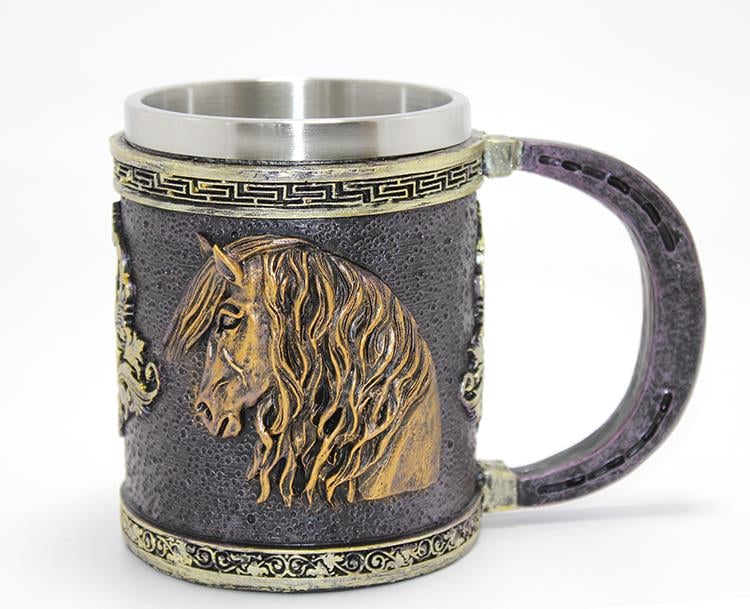 3D Kabartmalı At Büstü Paslanmaz Çelik Kupa Bardak