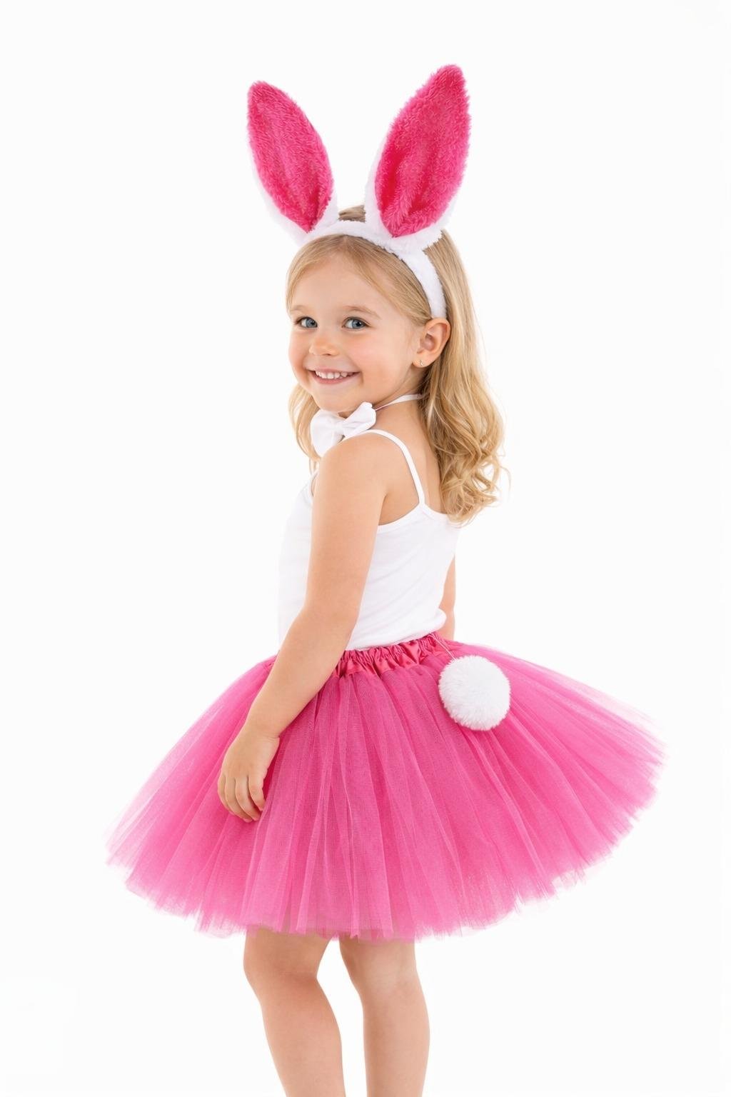 Fuşya Tavşan Kostüm Seti Kız Çocuk – Tütü Etek, Taç, Papyon, Ponpon