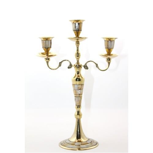 Pirinç Sedefli 3'lü Şamdan Model 1