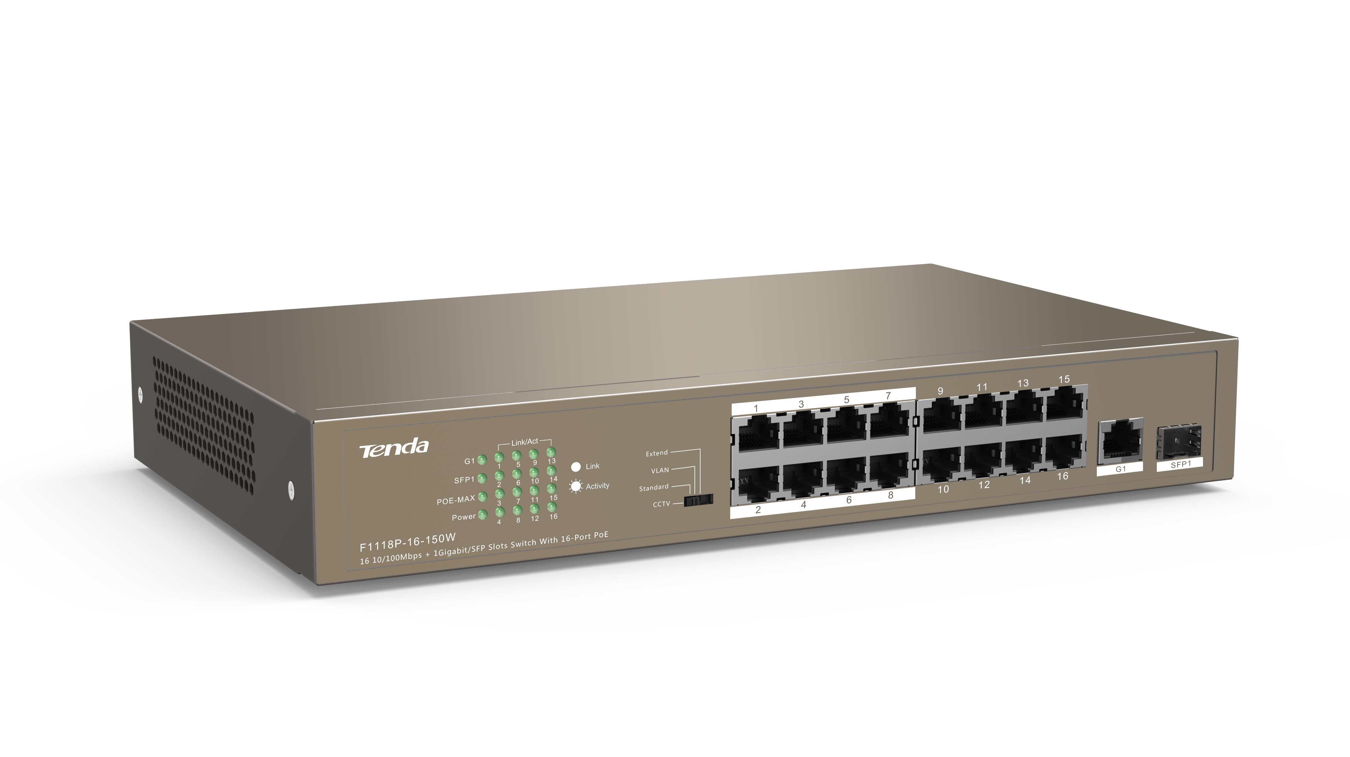 TENDA TEF1118P-16-150W 16PORT 10/100 YÖNETİLEMEZ POE SWITCH