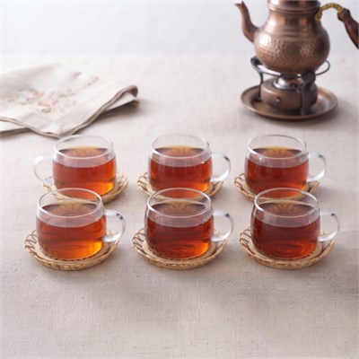 12 Parça El Yapımı Bambu Çay Seti - El Yapımı Bambu Bardak Altlığı - 6 Kişilik Fincan Takımı