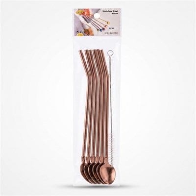 6'lı Kaşıklı Pipet Seti - Bronz - Pipet Temizleme Fırçası