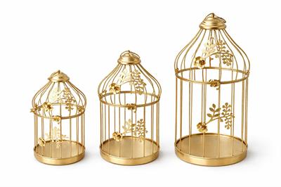 Dekoratif Gold Metal 3'lü Kafes Mumluk Seti