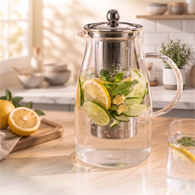 Detoks Sürahisi - 1500 ml - Paslanmaz Çelik Filtre - Cam