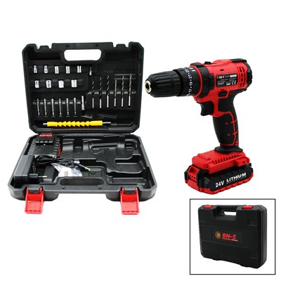 Kırmızı Renk Şarjlı Matkap Seti - 1350 RPM - Çantalı - 24W