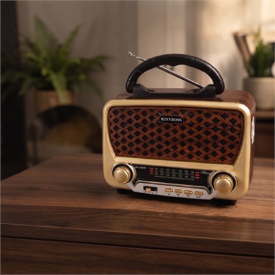 Nostalji Müzik Kutusu - Solar Panelli - Şarjlı - AUX Girişi - LED Fener - Bluetooth