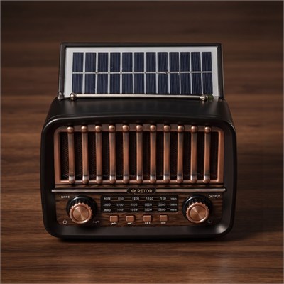 Solar Panelli FM Radyo - Şarjlı - Bluetooth Özellikli - AUX Girişli - Nostaljik Tasarım