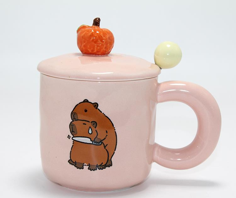 3D Capybara Desenli Porselen Kupa Bardak