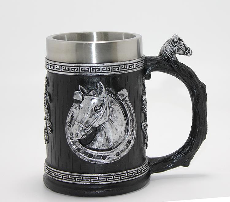3D Kabartmalı At Büstü Paslanmaz Çelik Kupa Bardak