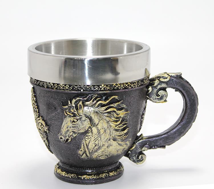3D Kabartmalı At Büstü Paslanmaz Çelik Kupa Bardak