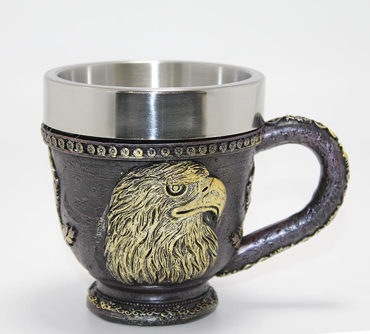 3D Kabartmalı Kartal Büstü Paslanmaz Çelik Kupa Bardak