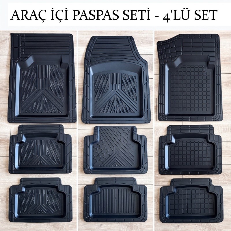 Araç İçi Paspas Seti - 4'lü Set - Karışık Desenler - Kauçuk - Kaymaz Yüzey