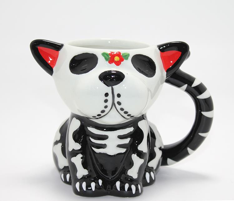 Day Of The Dead Köpek Figürlü 3D Kabartmalı Porselen Kupa