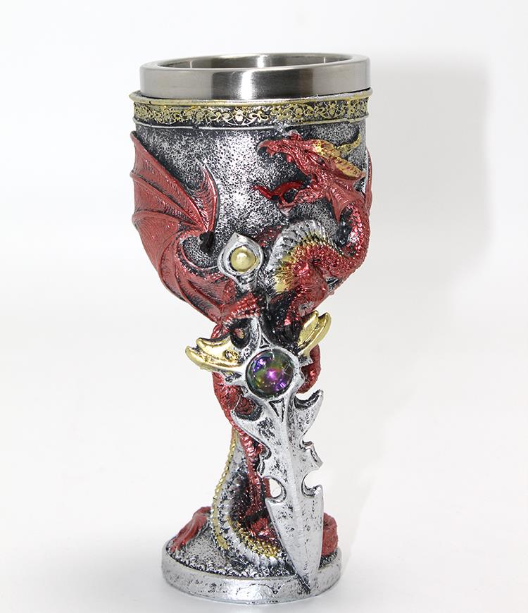 Ejderha Ve Kılıç Temalı 3D Kabartmalı Çelik Kadeh Bardak