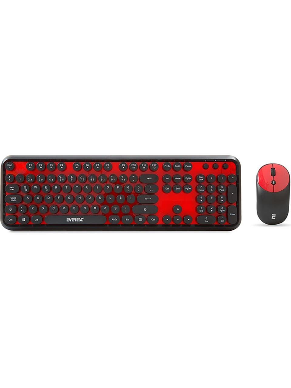 Everest Round KM-6282 Siyah Kırmızı Kablosuz QMultimedia Klavye + Mouse Set