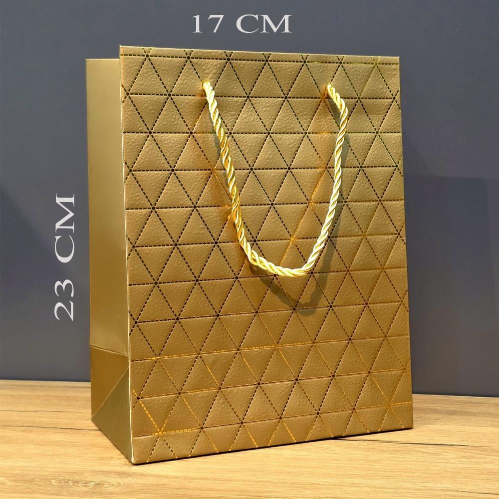 Gold Geometrik Desenli Orta Boy Karton Hediye Çantası