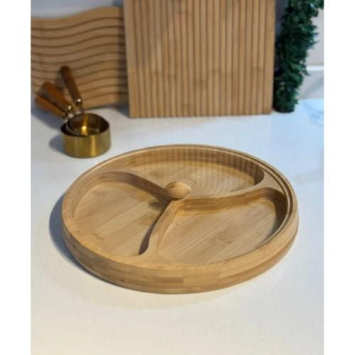 Kapaklı 3 Bölmeli Bambu Çerezlik