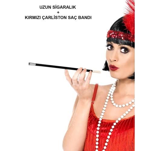 Kırmızı Retro Charliston Aksesuar Seti