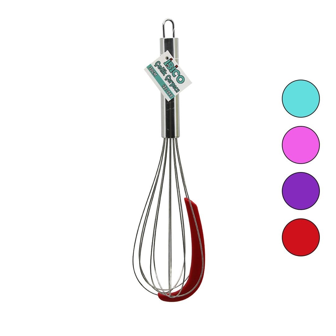 Krom Saplı Çelik Metal Çırpıcı - Renkli Silikon Kazıyıcılı - 30 cm