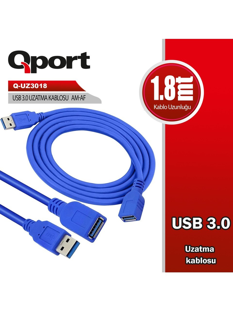 QPORT Q-UZ3018 USB 3.0V 1,8MT UZATMA KABLO AM-A