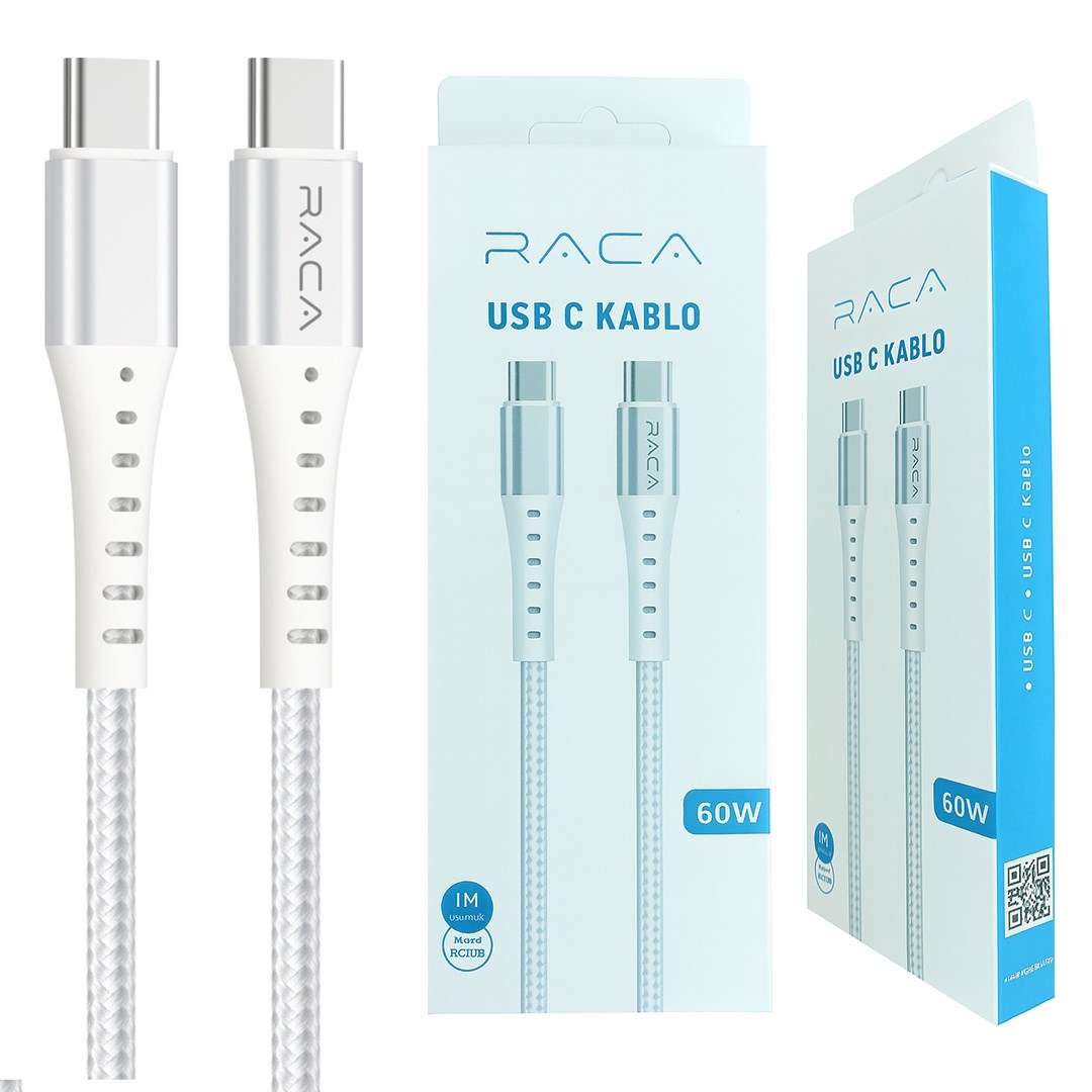 RACA RC10B 60 WATT TYPE-C TO TYPE-C ŞARJ VE DATA KABLOSU (1 METRE) - BEYAZ