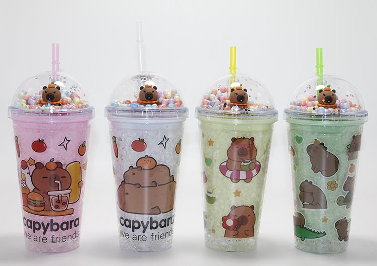 Sevimli Kapibara Pipetli Boncuklu Termos & Suluk