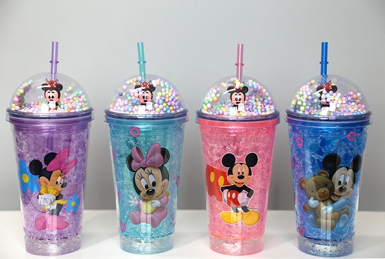 Sevimli Mickey Mouse Pipetli Işıklı Boncuklu Suluk Bardak 400 ml