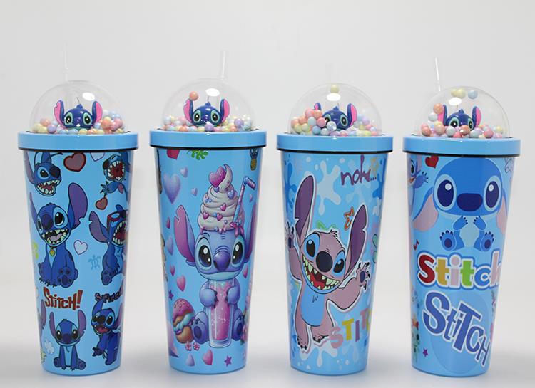 Sevimli Stitch Pipetli Boncuklu Termos Ve Suluk