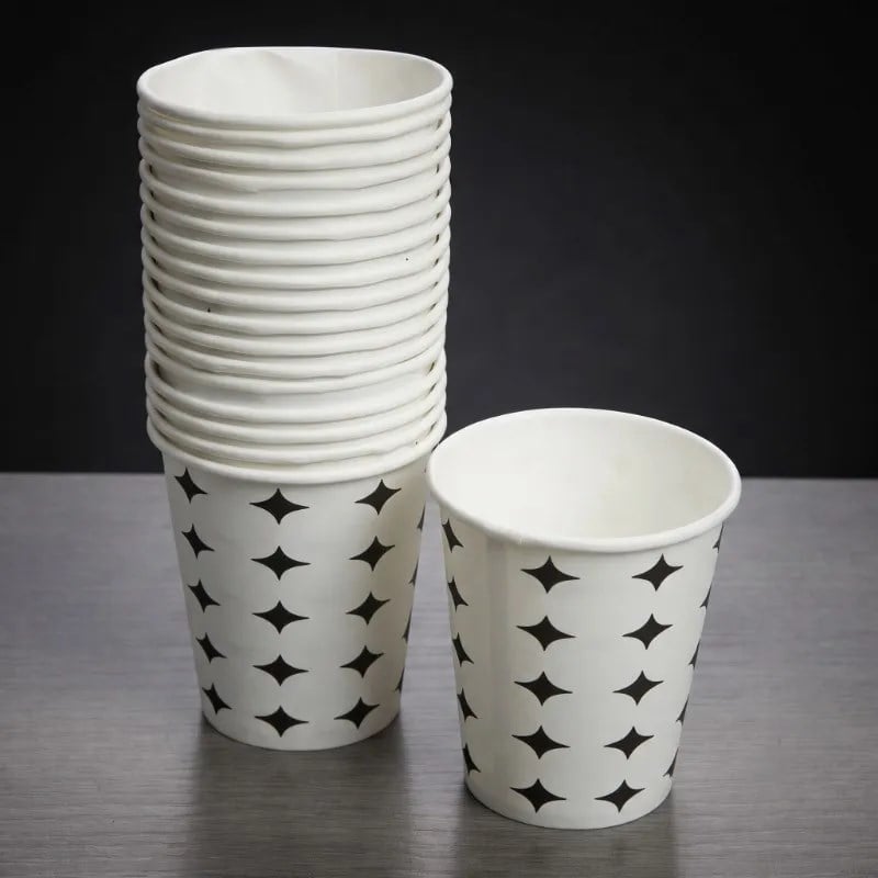 Siyah Yıldız Desenli Karton Bardak - 7 Oz - 50'li Paket