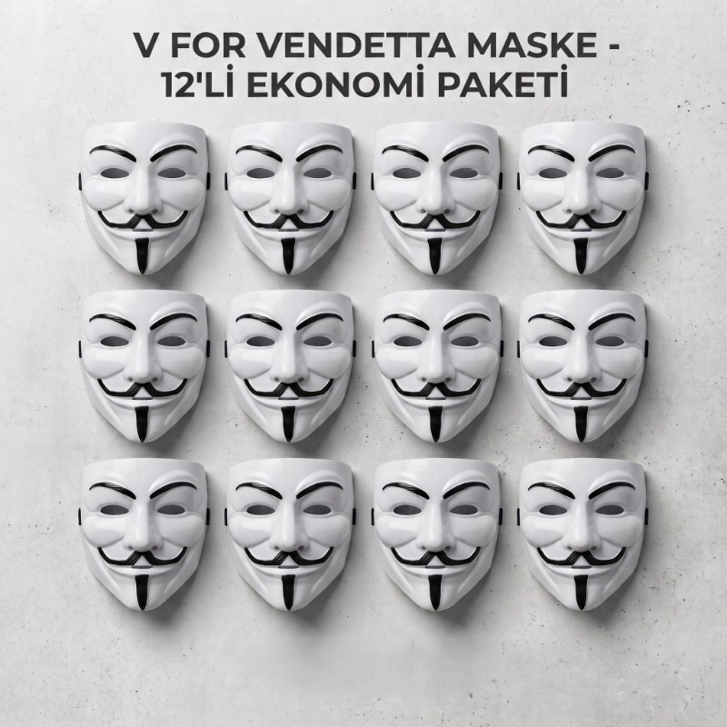 V for Vendetta Maskesi - 12'li Paket - Plastik