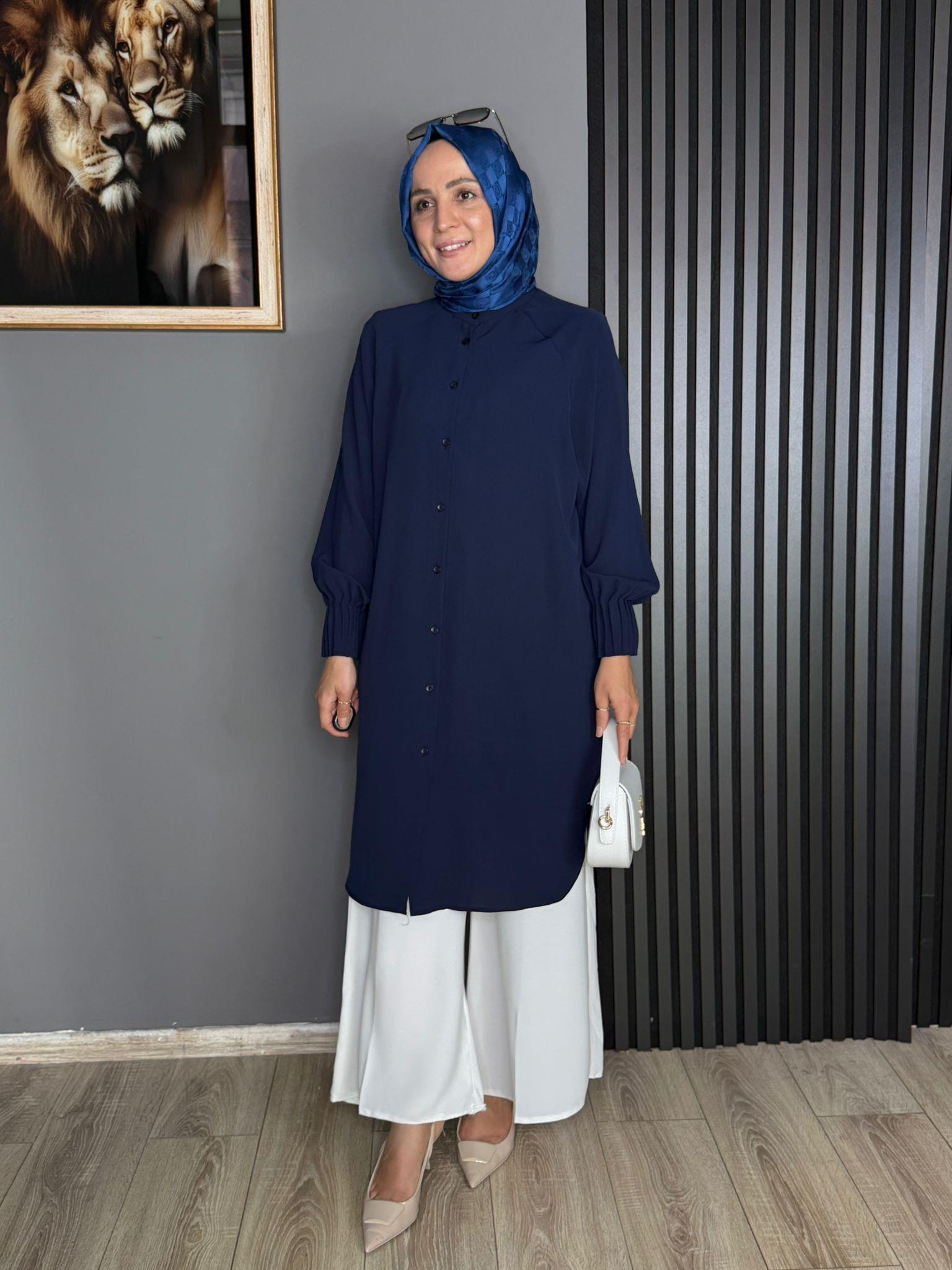 1176 KOLU NEVÜRLÜ TUNİK LACİVERT 