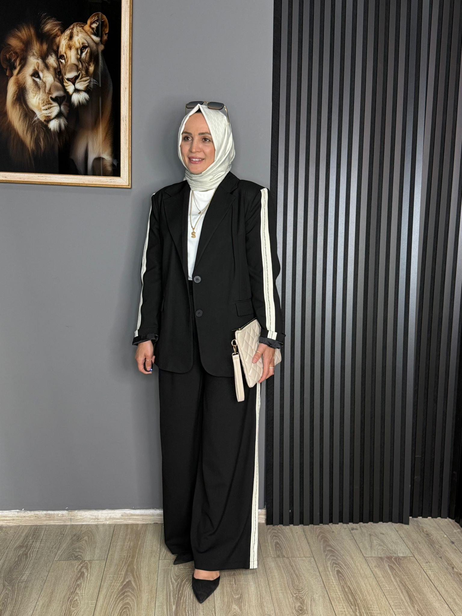 1192 ŞERİTLİ CEKET PANTOLON TAKIM SİYAH 