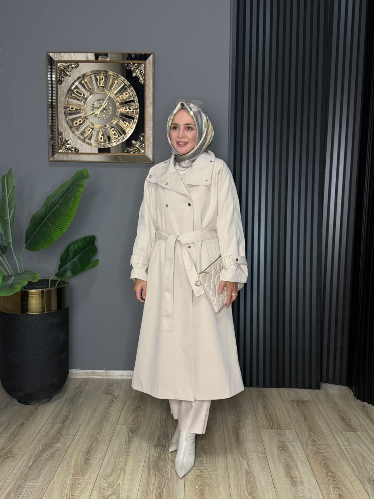 1229 COOL DİK YAKA TRENÇKOT KREM
