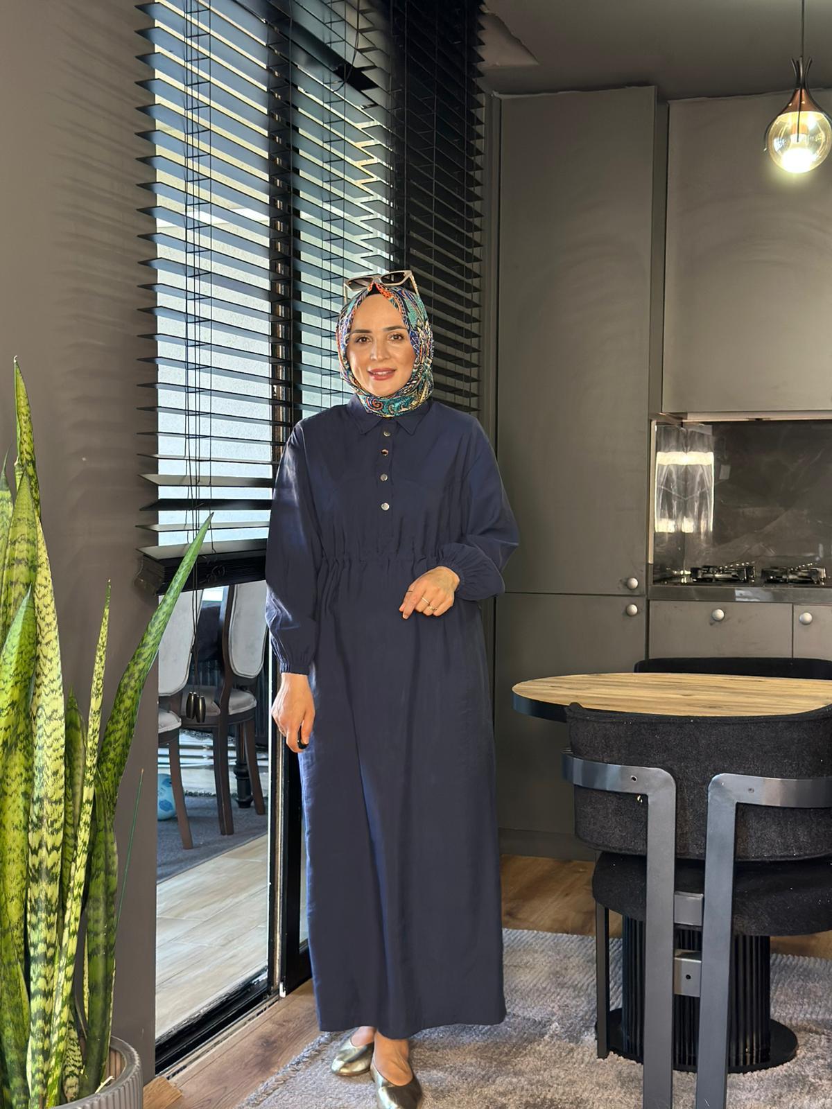 20693 ÇIT ÇIT DETAYLI ELBİSE LACİVERT