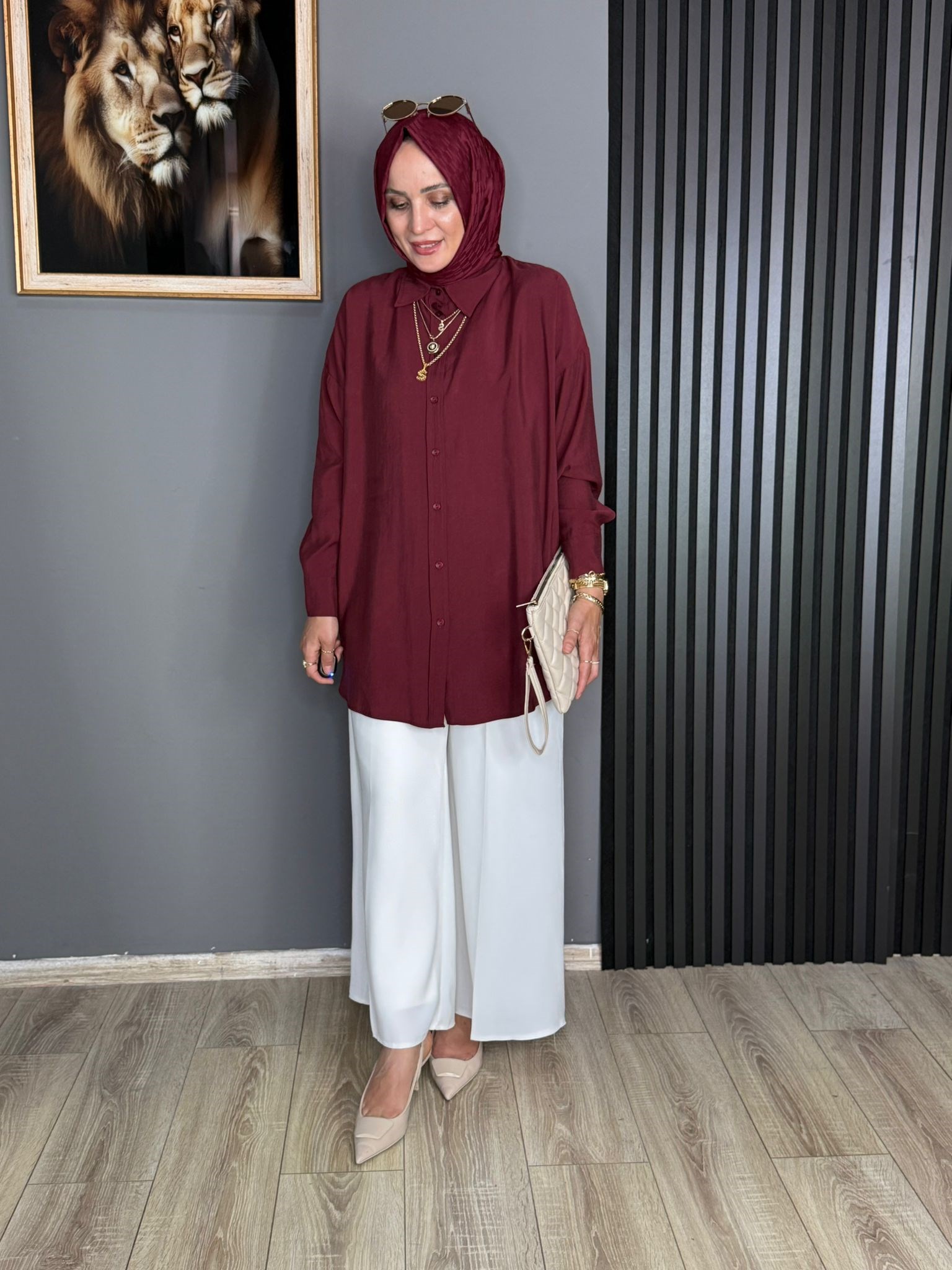 2130 OVERSİZE MODAL GÖMLEK BORDO