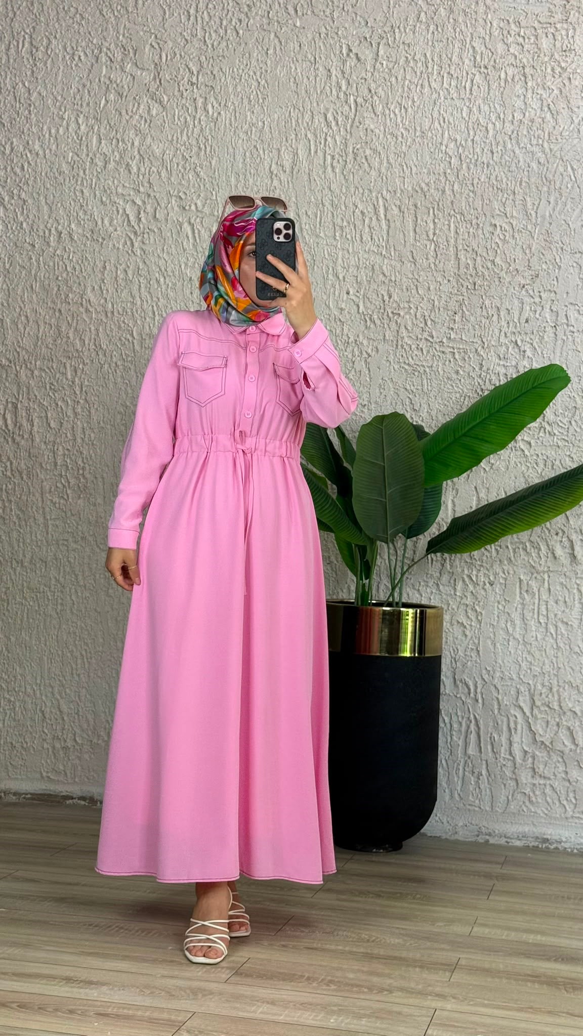 2135 CEP DETAY ELBİSE PEMBE 
