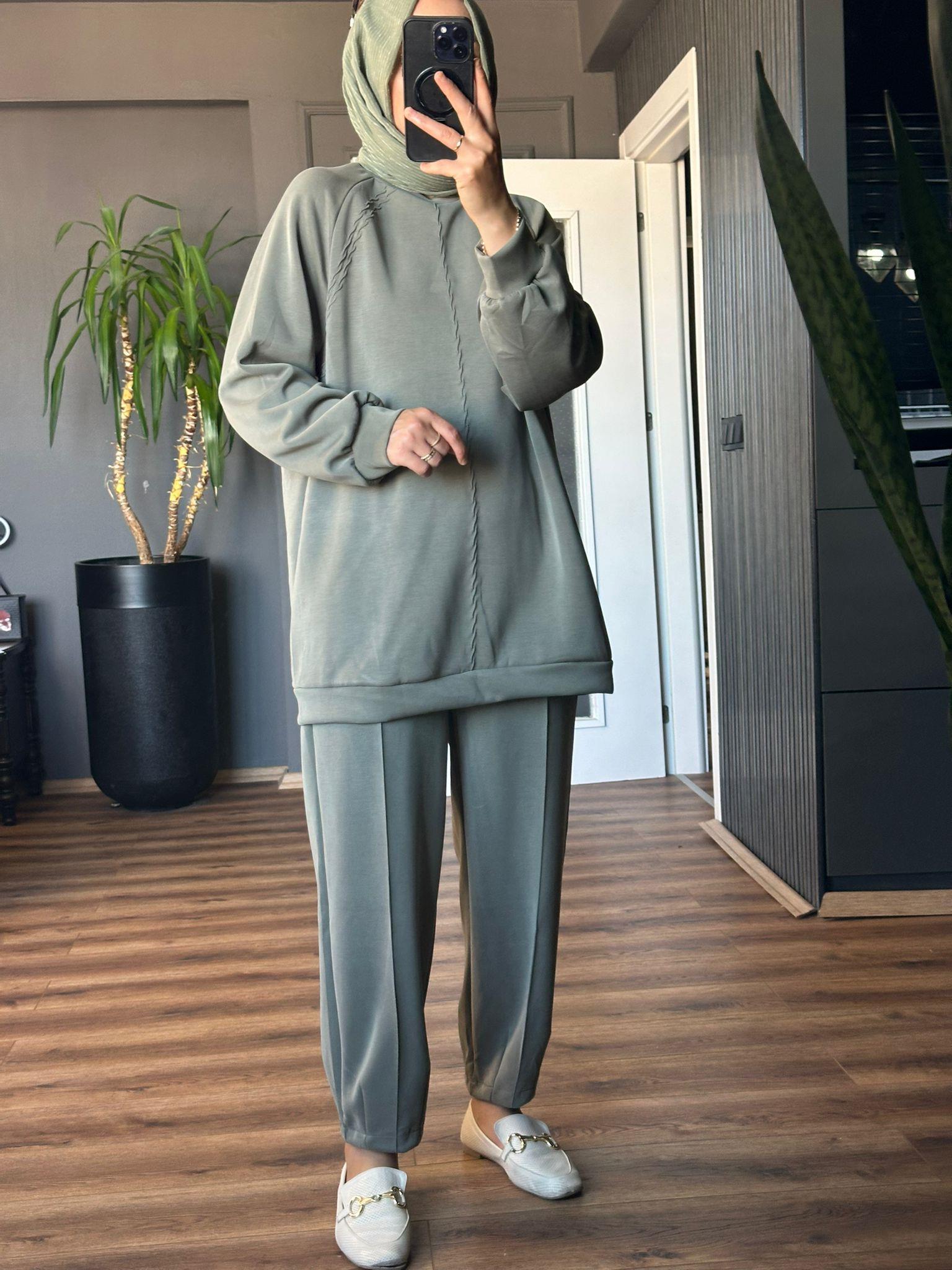 22767 DİKİŞ DETAYLI OYSHO TAKIM MİNT YEŞİLİ 